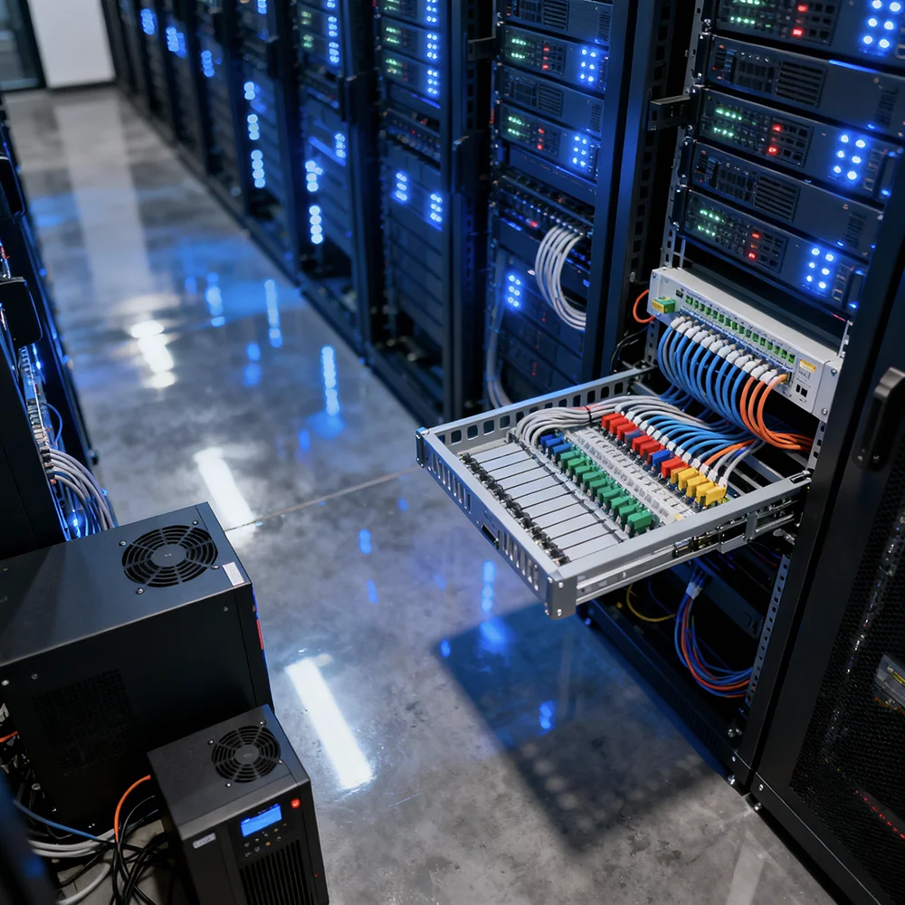 Modern data center with IT infrastructure and networking equipment