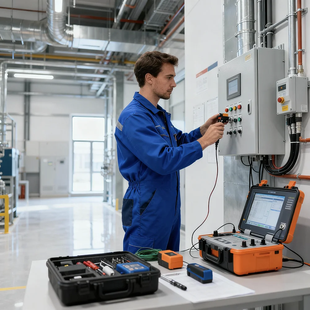 Quality control testing and commissioning of building systems with inspection equipment